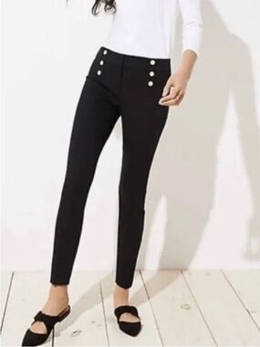 LOFT Marisa Black Ankle Pants Gold Button Detail Size 12
